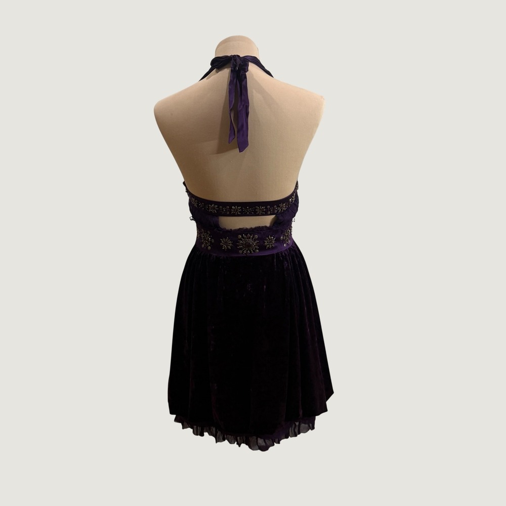 Sue Wong Nocturne Purple Velvet Silk Halter Mini Dress Beaded Y2K Whimsigoth 4 - Picture 5 of 13